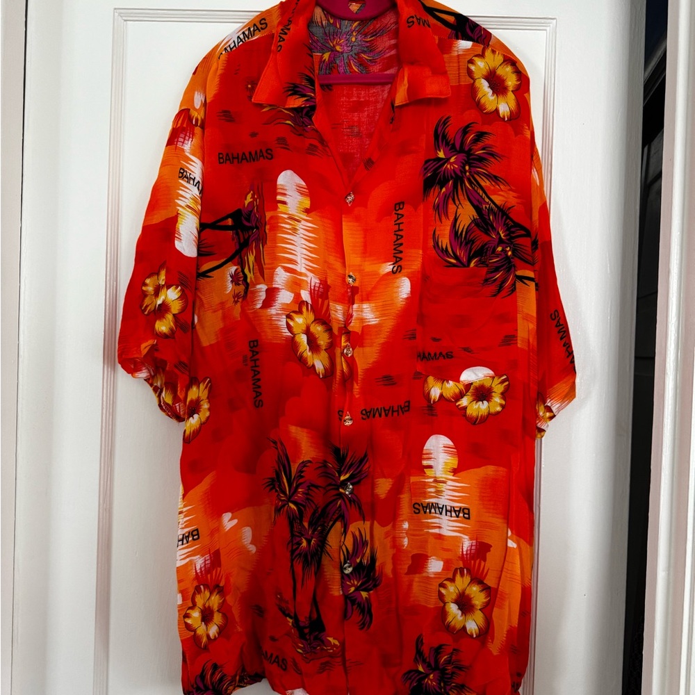 Bahamas Red Floral Men's Shirt, XXL